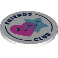 Lego Tile Round 6 x 6 with Dark Pink Heart, Bright Light Blue Star, Dark Blue 'FRIENDS FOREVER' print
