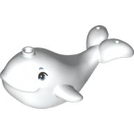 Lego Animal, Whale / Narwhal with Light Bluish Grey Eyes print / White