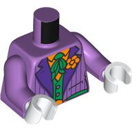 Lego Torso Jacket, Dark Purple Lapels, Green Vest, Orange Shirt, Orange Flower print, Medium Lavender Arms, White Hands / Medium Lavender