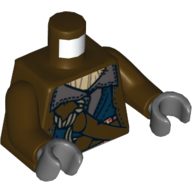 Lego Torso Stitched Jacket over Dark Bluish Gray Shirt, Dark Brown Arms, Dark Bluish Gray Hands / Dark Brown