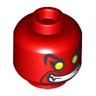 Lego Minifig Head Jafar, Genie Form, Raised Eyebrows, Yellow Eyes, Big Grin, Teeth, Fangs print / Red