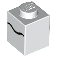 Lego Brick 1 x 1 with Black Scribble Line print / White