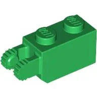 Hinge Brick 1 x 2 Locking with 2 Fingers Vertical End, 9 Teeth / Green