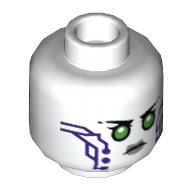 Lego Minifig Head P.I.X.A.L, Green Eyes, Dark Purple Circuitry print / White