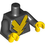 Lego Torso Muscles, "V", Yellow Lightning Print, Black Arms, Yellow Hands / Black