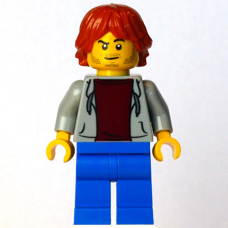 Lego Man, Light Bluish Gray Sweater, Blue Legs, Dark Orange Hair