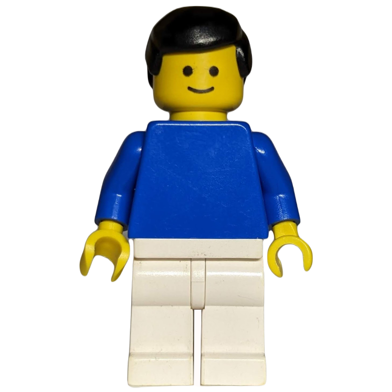 Lego Man - Blue Torso, White Legs, Black Hair