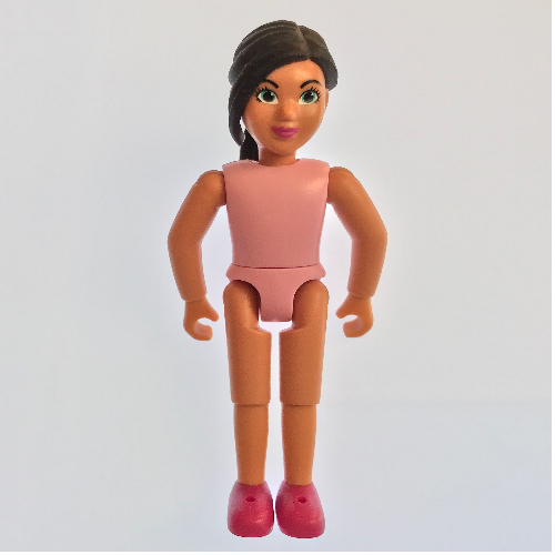 Lego Belville Figure Fixed Elbows, Child, Female, Black Hair Long, Bright Pink Top, Magenta Shoes / [No Color/Any Color]