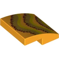 Brick Curved 2 x 2 x 2/3 with Dark Tan/Dark Red Ruffles (Dragon) Print / Bright Light Orange