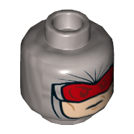 Lego Minifig Head Ocean Master, Dual Sided, Balaclava with Light Nougat Face, Red Goggles / Angry Print [Hollow Stud] / Flat Silver