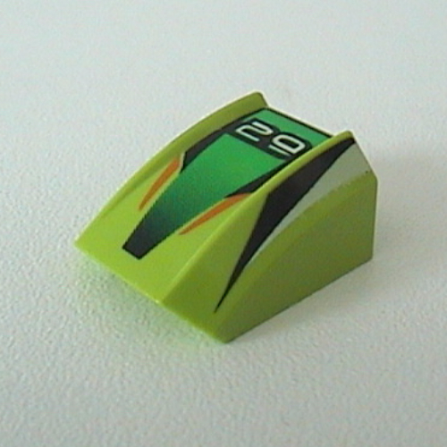 Lego Brick Curved 2 x 2 with Lip, No Studs with '29', Green/Black Stripes Print [4594] / Lime