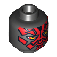 Lego Minifig Head Darth Maul, Red Face and Narrowed Eyes Print / Black