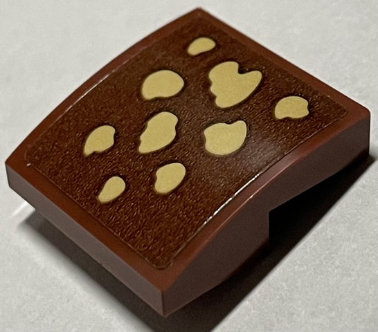 Lego Slope, Curved 2 x 2 x 2/3 with Tan Spots Pattern (Sticker) - Set 40484 / Reddish Brown