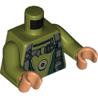 Lego Torso Jumpsuit with Dark Green Panels, Dark Bluish Gray Straps Print, Olive Green Arms, Nougat Hands / Olive Green