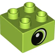 Duplo Brick 2 x 2 with Eye Looking Left with White Pupil Print / Lime