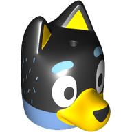 Lego Minifig Head Special, Bluey with Yellow Nose, White Fur, Dark Blue Top (Bandit) / Medium Blue