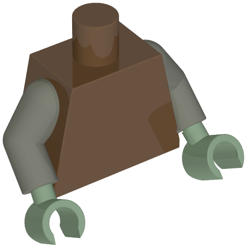 Lego Torso, Dark Gray Arms, Sand Green Hands [Plain] / Brown