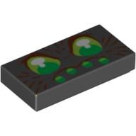 Lego Tile 1 x 2 with 6 Green Eyes and Brown Hairs Print (Spider Face) / Black