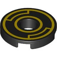 Tile Round 2 x 2 with Hole with Yellow Circles Print / Black