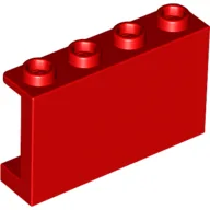 Panel 1 x 4 x 2 with Side Supports - Hollow Studs / Red