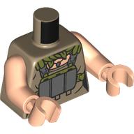 Lego Torso, Olive Backpack, Scarf, Dark Bluish Grey Straps, Harness, Pickaxe print, Light Nougat Arms and Hands / Dark Tan