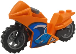 Motorcycle Sport Bike with Black Frame, Flat Silver Wheels and Dark Bluish Gray Handlebars with Dark Azure Shark Pattern on Both Sides