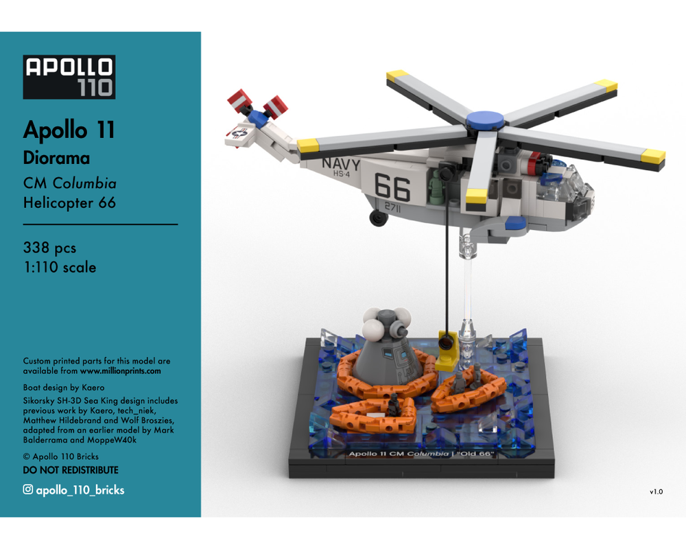 Lego Apollo 11 Recovery Diorama - CM 'Columbia' & Helicopter 66 [1:110 scale]