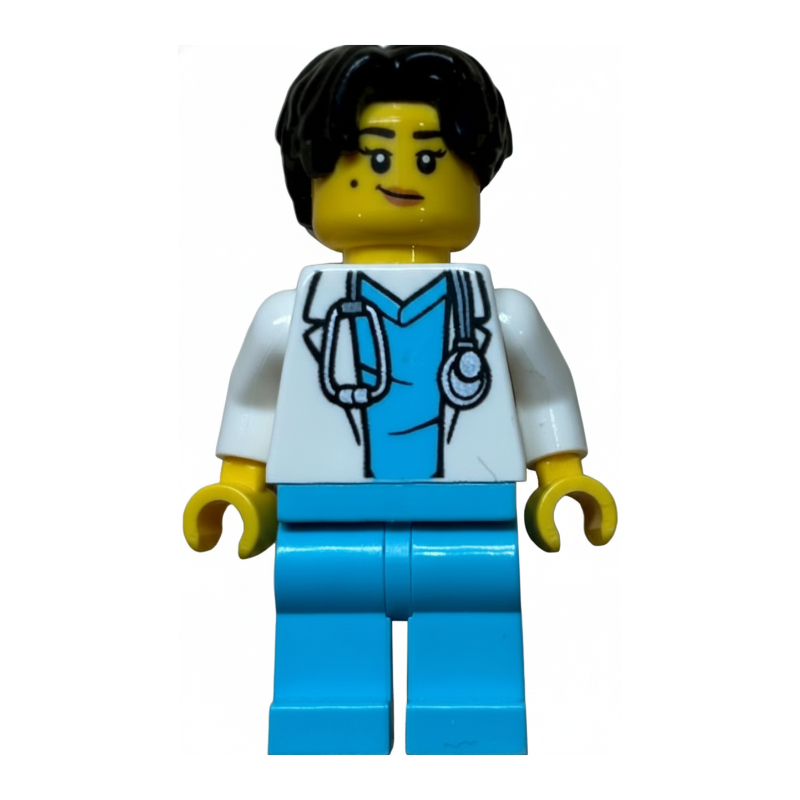 Lego Doctor, White Lab Coat, Medium Azure Legs, Black Hair