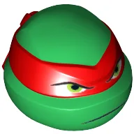 Minifig Head Special, Ninja Turtle with Red Mask and Frown Print (Raphael) / Green
