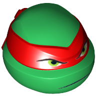 Lego Minifig Head Special, Ninja Turtle with Red Mask and Frown Print (Raphael) / Green