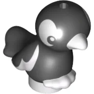 Animal, Bird, Feet Joined, Black Body, White Eyes, White Beak, White Feet / Black