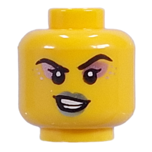 Lego Minifig Head Metal Pink Eyeshadow, Metal Blue Lips, Closed Mouth Smirk/Open Mouth Smirk / Yellow