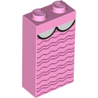 Lego Brick 1 x 2 x 3 with Dark Pink Squibbly Lines, White Half Circles / Bright Pink