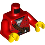 Torso, Jacket with Leather Pouch, Prisoner Shirt Underneath, Belt Print, Red Arms, Yellow Hands