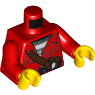 Lego Torso Jacket with Leather Pouch, Prisoner Shirt Underneath, Belt Print, Red Arms, Yellow Hands / Red
