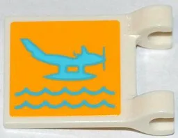 Flag 2 x 2 Square with Flat Edge with Medium Azure Seaplane and Waves on Yellow Background Pattern on Both Sides (Stickers) - Set 3063