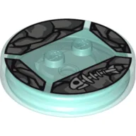 Function Brick Round 4 x 4 x 2/3 with 2 Studs and White Fish Skeleton and Gray Stones Print / Trans-Light Blue
