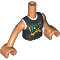Lego Minidoll Torso Girl with Black/White shirt, Dark Azure/Coral/Bright Light Yellow Game Controller print, Nougat Arms and Hands / Nougat