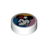 Tile Round 1 x 1 with Minnie Mouse on Dark Turquoise/Blue/Bright Light Orange Background Print / White