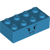 Lego Brick 2 x 4 with Angry Face, Blushes print / Dark Azure