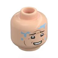 Minifig Head Dennis Nedry, Black Eyebrows, Cheek Lines, Worried, Bright Blue Water Splotches / Scared, Dark Blue Venom Splotches