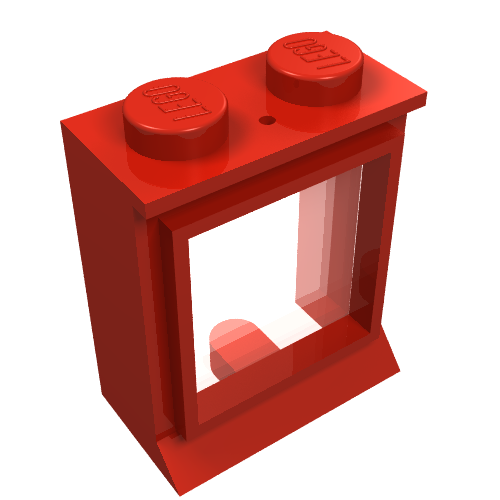 Lego Window 1 x 2 x 2 Classic, Extended Lip, Solid Studs [with Glass] / Red