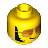 Minifig Head Tread Octane, Orange Sunglasses with Silver Frames, Lopsided Grin, Thick Sideburns Print / Yellow