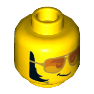 Lego Minifig Head Tread Octane, Orange Sunglasses with Silver Frames, Lopsided Grin, Thick Sideburns Print / Yellow
