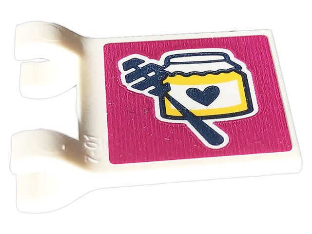 Lego Flag 2 x 2 Square with Flared Edge with Honey Dipper and Jar with Heart on Magenta Background Pattern (Sticker) - Set 41703