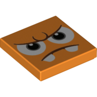Lego Tile 2 x 2 with Angry Face, Fangs print / Orange