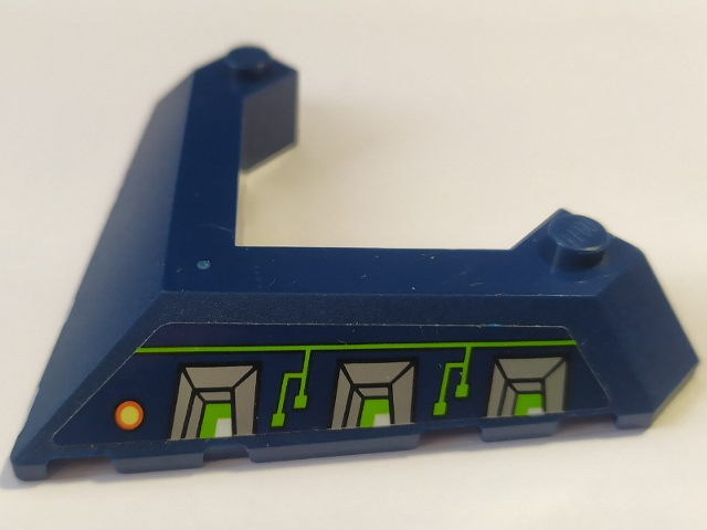 Lego Wedge 6 x 8 Pointed Cutout with Silver Vents and Lime Circuitry Pattern Model Right Side (Sticker) - Set 70320