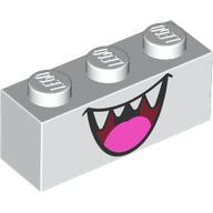 Lego Brick 1 x 3 with Open Mouth Smile with Teeth and Dark Pink Tongue (Boo) Print / White