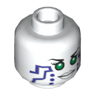 Lego Minifig Head Pixal (P.I.X.A.L), Purple Circuitry, Green Eyes / Red Eyes Print / White