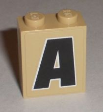 Lego Brick 1 x 2 x 2 with Inside Stud Holder with Black Capital Letter A with White Outline Pattern (Sticker) - Set 8211